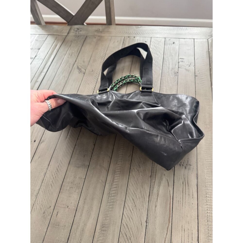 Black Leather Tote Bag with Braided Green Handle Clare V - Picture 6 of 9